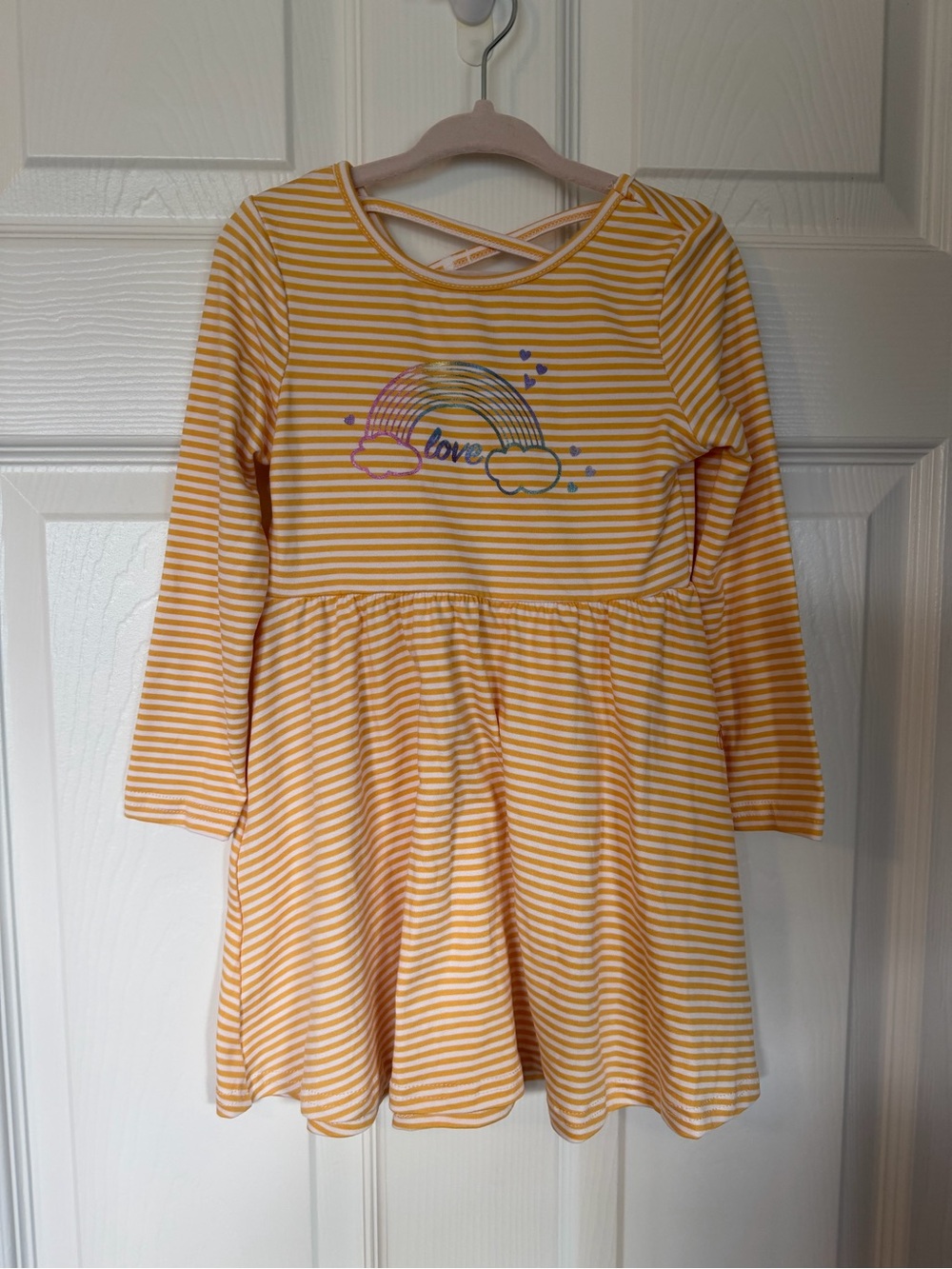 Limited Too Yellow & White Striped Dress with Rainbow Graphic